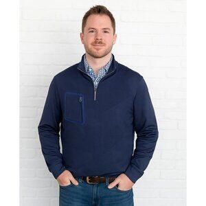 Robert Graham Navy Quarter-Zip Pullover Geometric Pattern Zipper Pocket Large